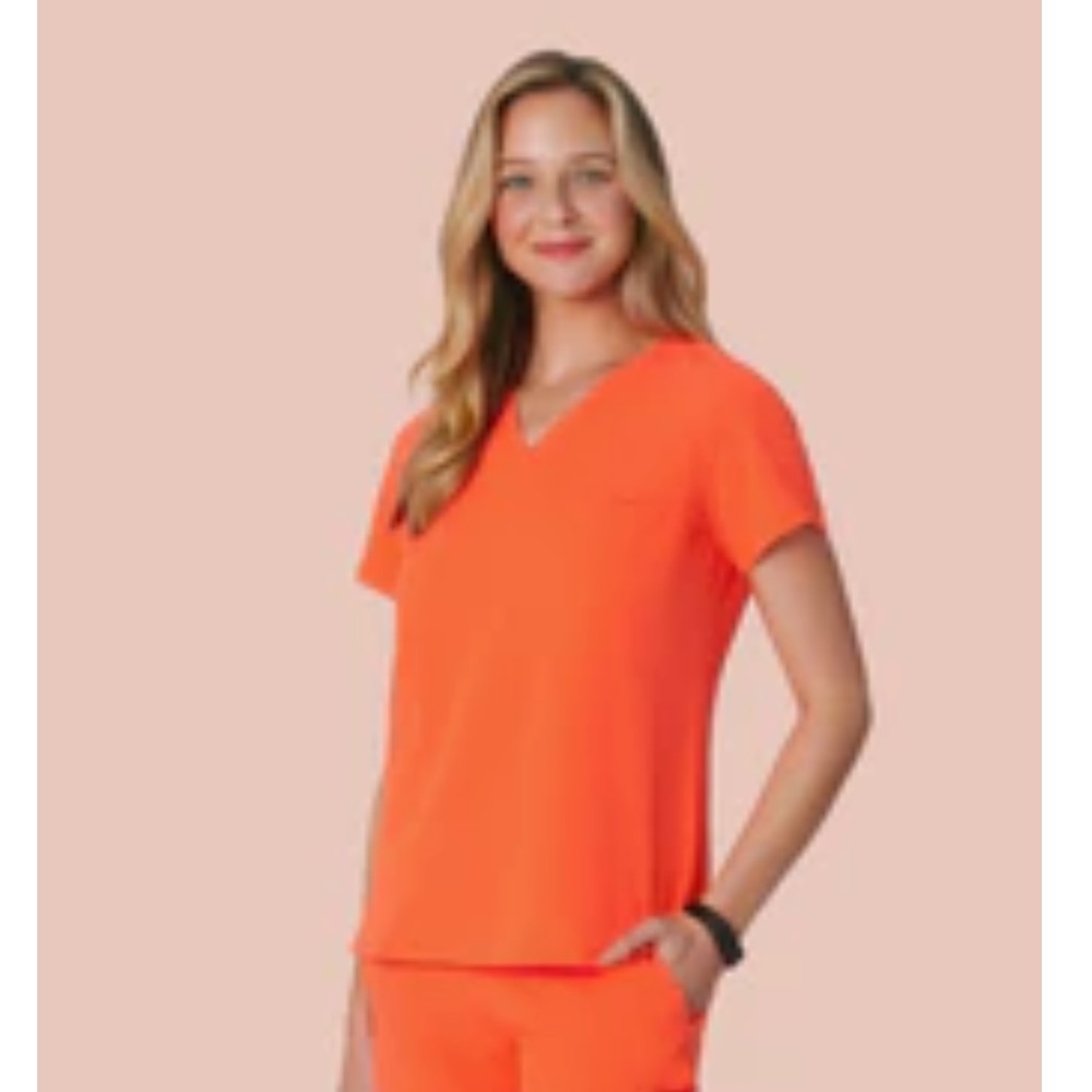Women’s V-Neck Short Sleeve Top in Bright Orange